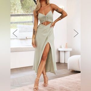 Hello Molly - Side Slit Maxi Dress - Light Green